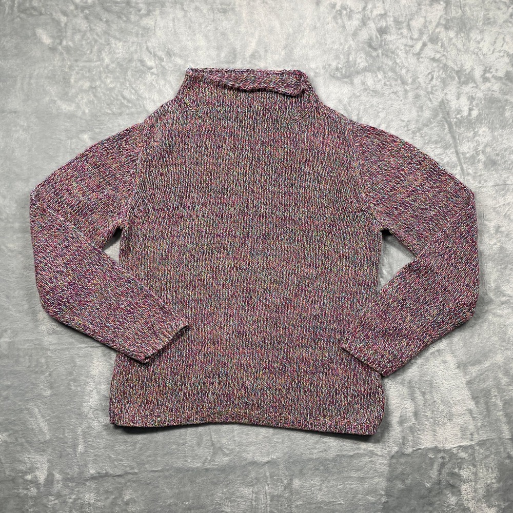 Multicolor Space Dye Chunky Knit Mock Neck Sweater Pullover Womens XS